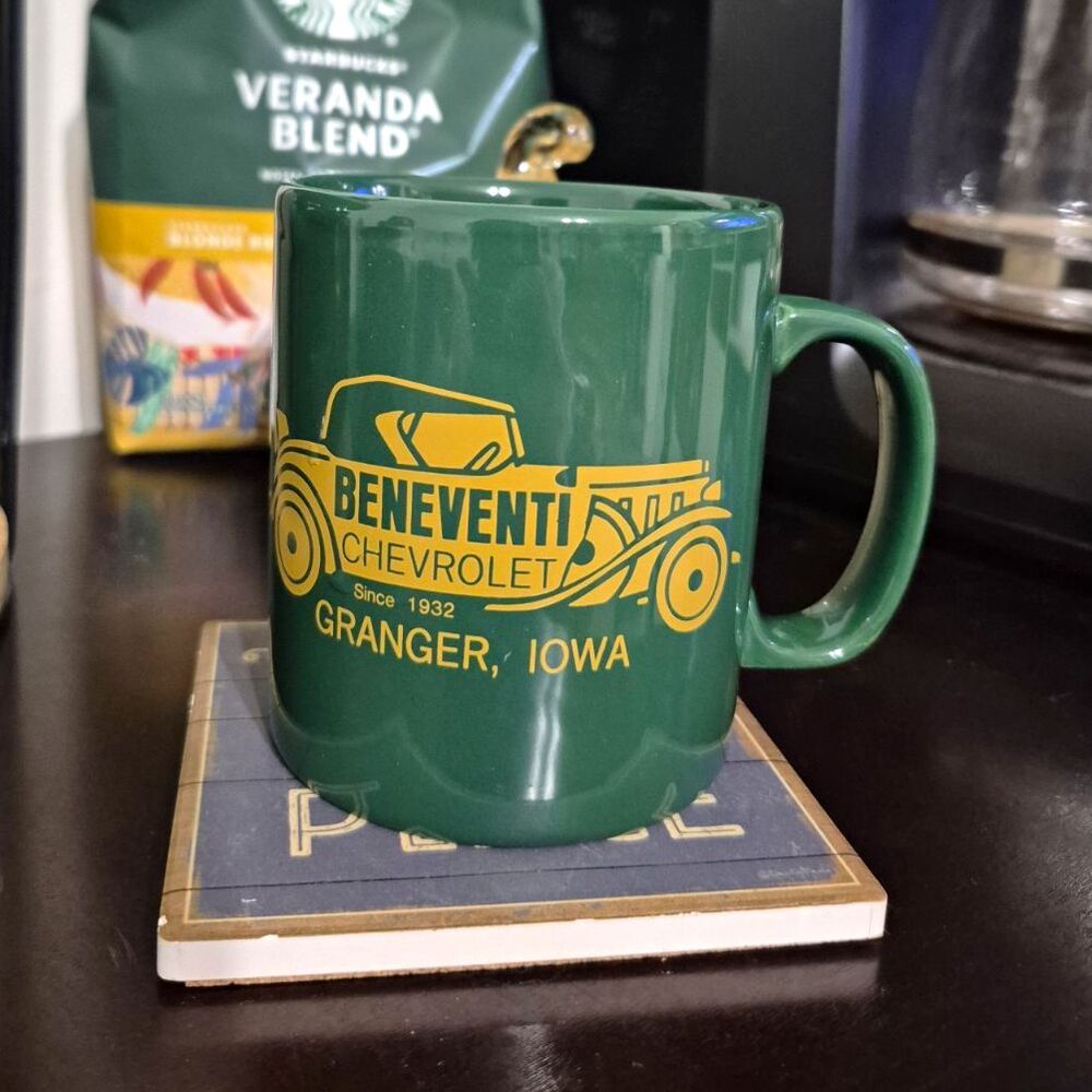 Beneventi Chevrolet Granger Iowa Advertising Mug KindCraft Staffordshire England